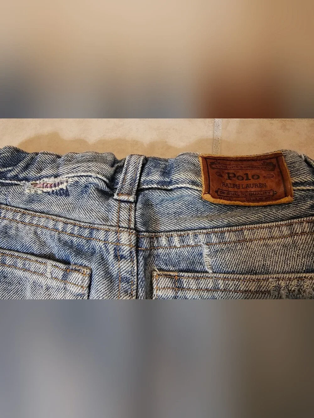 Polo Ralph Lauren Kids Slim Light Blue Denim Jeans Shorts w/ pink patches Size 7